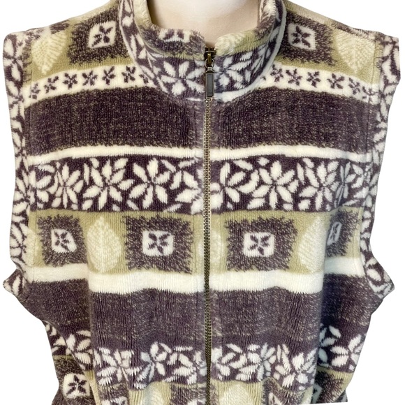 Vintage 80s 90s REI Fuzzy Cinch Waist Vest Leaf Motif Zip Front Size L - Picture 4 of 10